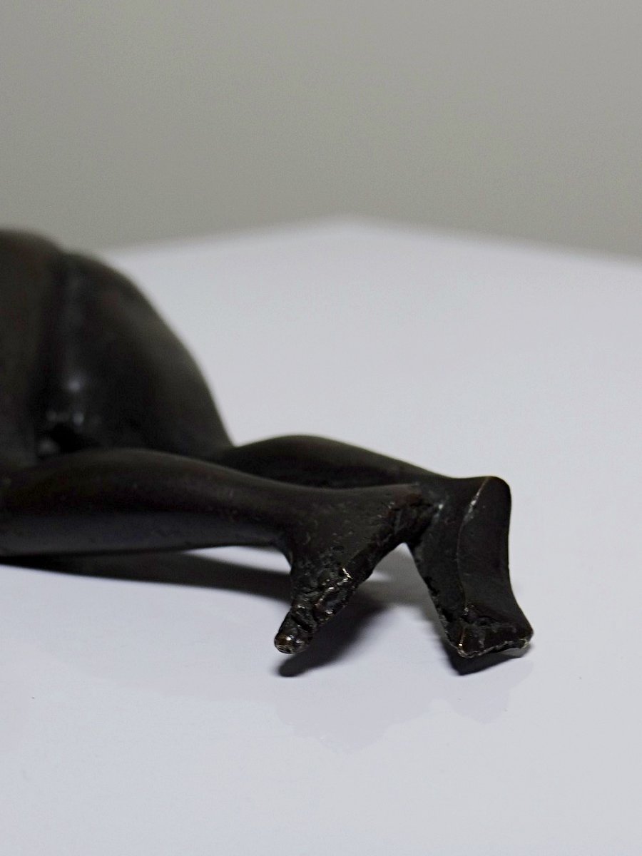 Small Mid-century Bronze, Small Bather, Reclining Nude Woman-photo-5