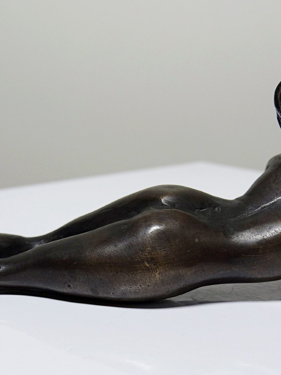 Small Mid-century Bronze, Small Bather, Reclining Nude Woman-photo-6