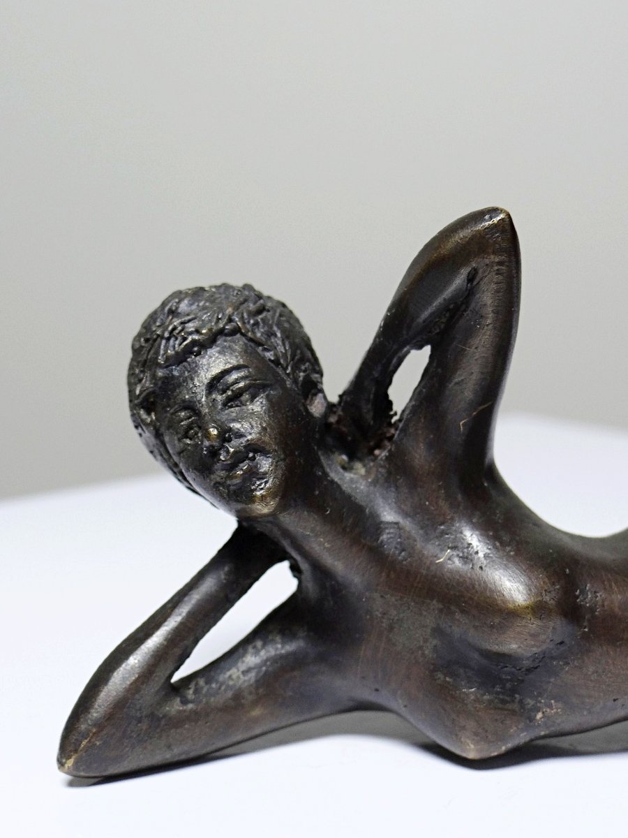 Small Mid-century Bronze, Small Bather, Reclining Nude Woman-photo-2