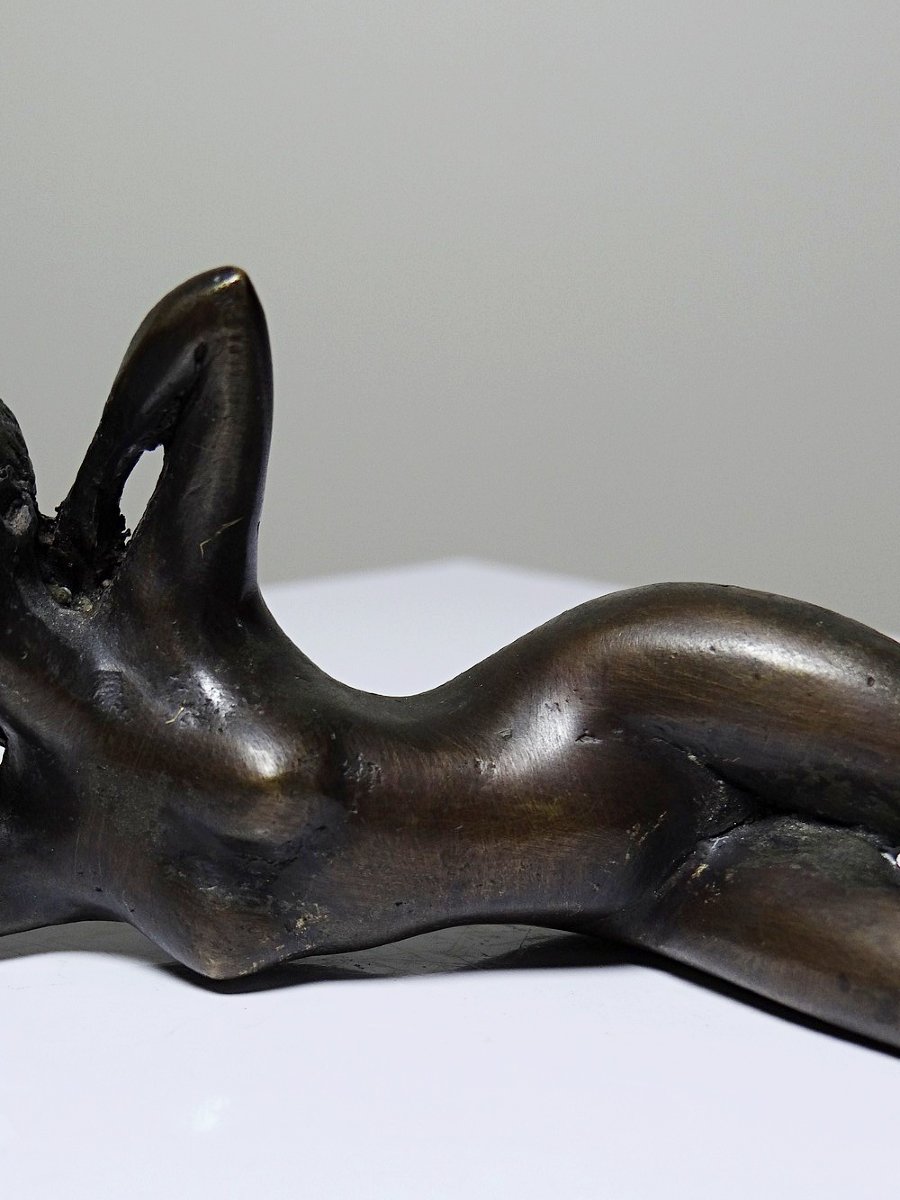 Small Mid-century Bronze, Small Bather, Reclining Nude Woman-photo-3