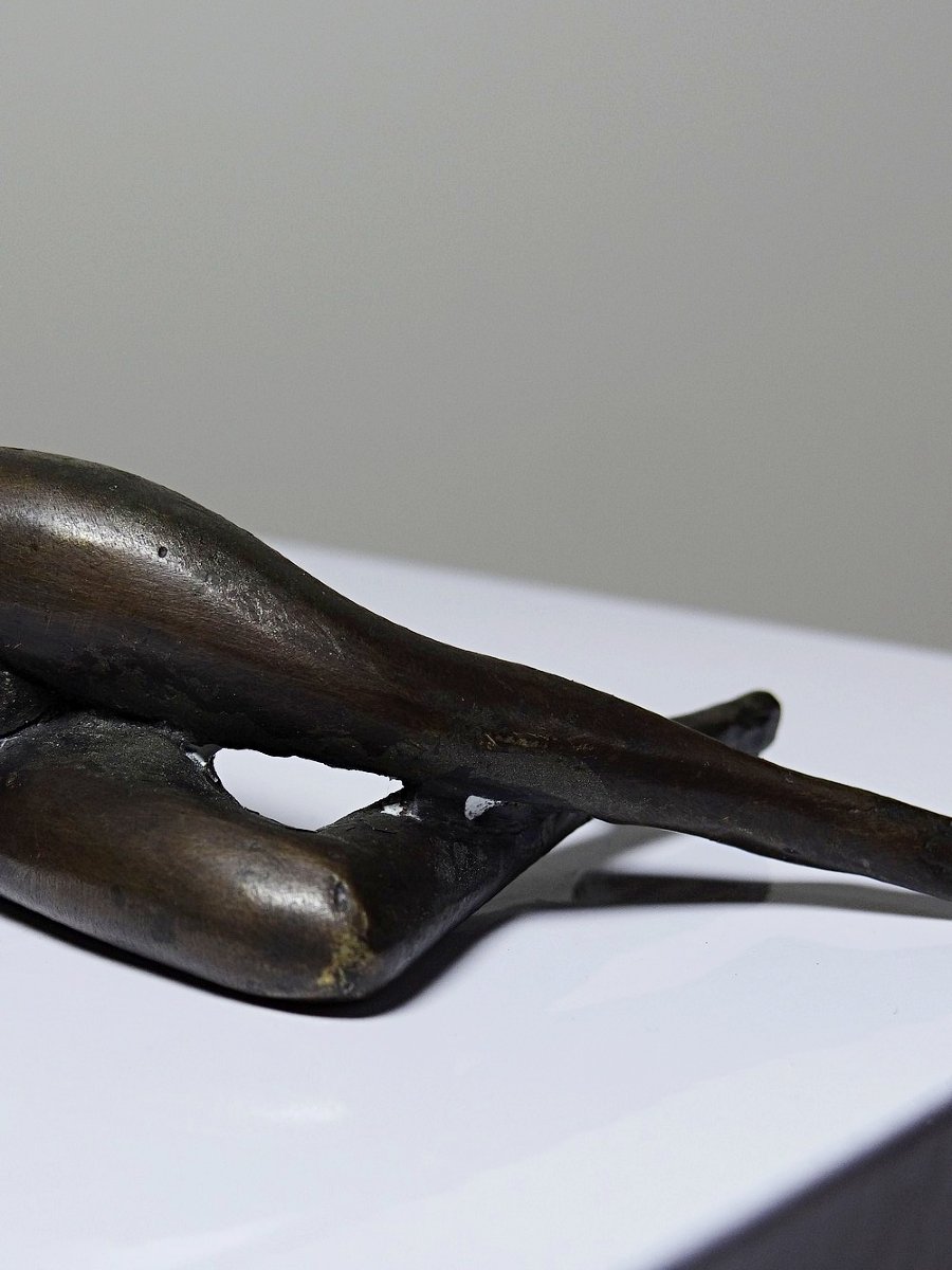 Small Mid-century Bronze, Small Bather, Reclining Nude Woman-photo-4