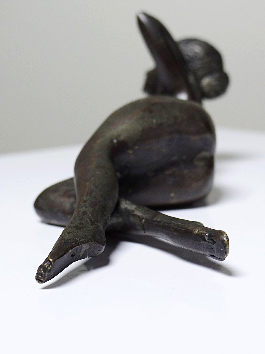 Small Mid-century Bronze, Small Bather, Reclining Nude Woman-photo-1