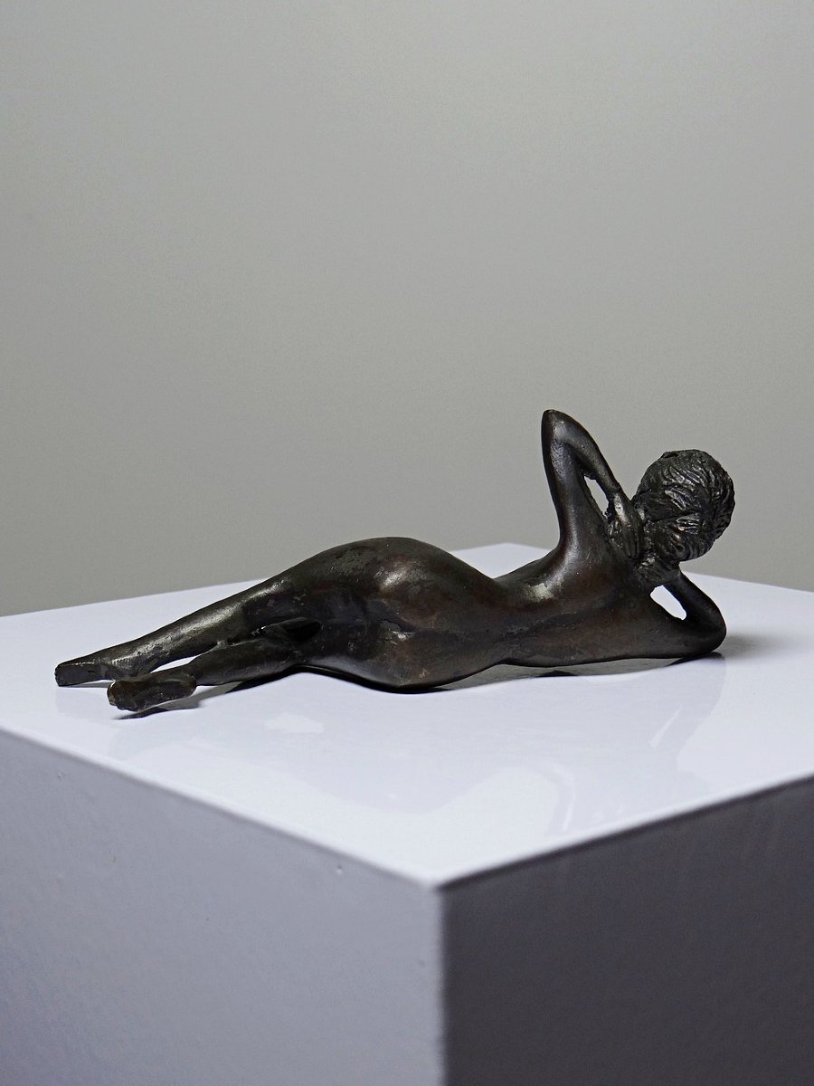 Small Mid-century Bronze, Small Bather, Reclining Nude Woman-photo-2