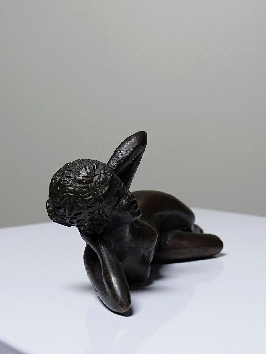 Small Mid-century Bronze, Small Bather, Reclining Nude Woman-photo-6