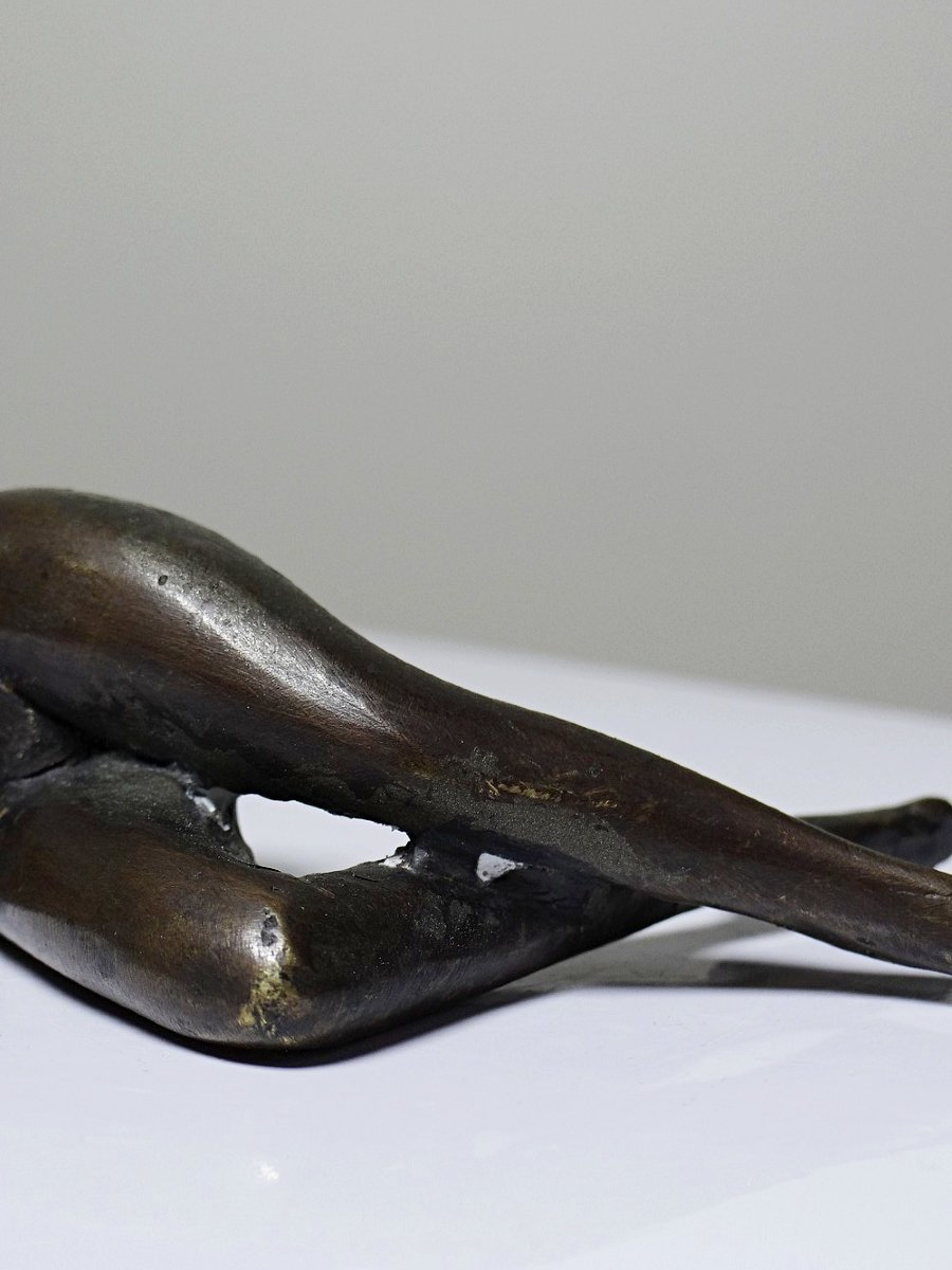 Small Mid-century Bronze, Small Bather, Reclining Nude Woman-photo-7