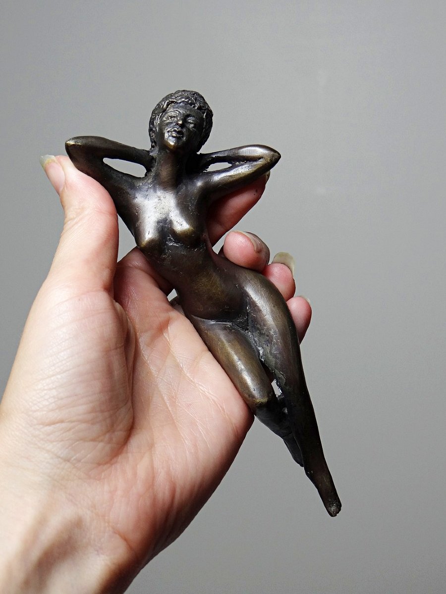 Small Mid-century Bronze, Small Bather, Reclining Nude Woman-photo-8