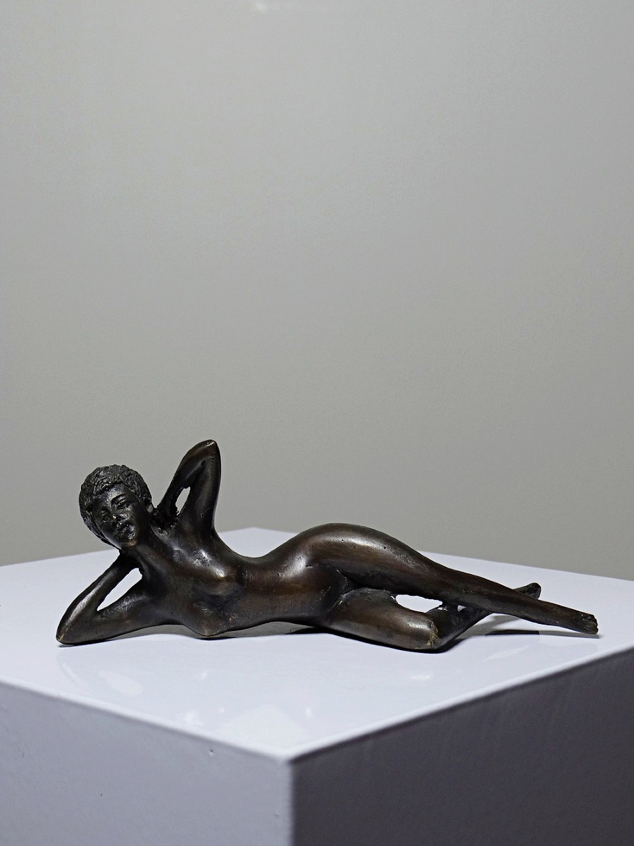 Small Mid-century Bronze, Small Bather, Reclining Nude Woman