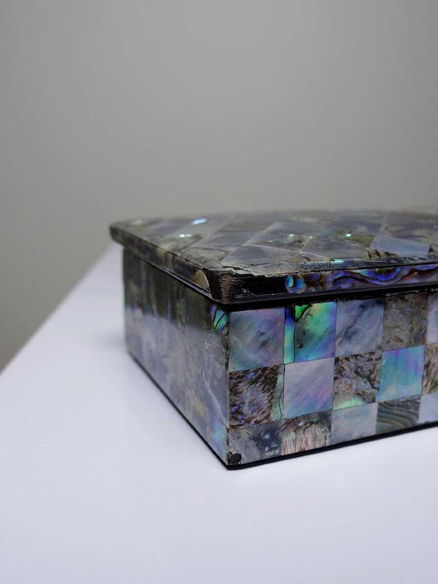 Vintage/antique Lacquered Wood Pencil Case With Abalone Mother-of-pearl Marquetry-photo-1