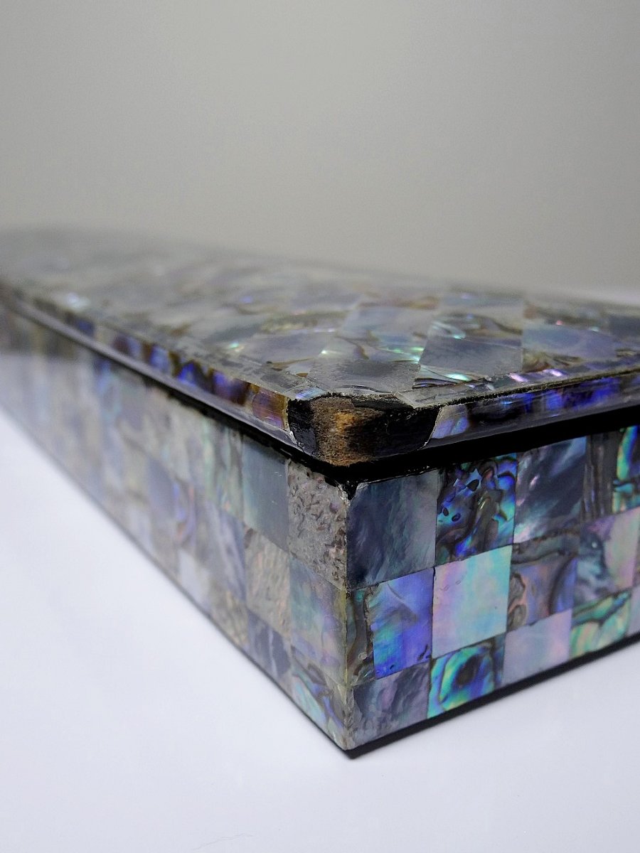 Vintage/antique Lacquered Wood Pencil Case With Abalone Mother-of-pearl Marquetry-photo-2