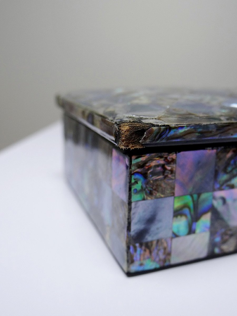 Vintage/antique Lacquered Wood Pencil Case With Abalone Mother-of-pearl Marquetry-photo-3