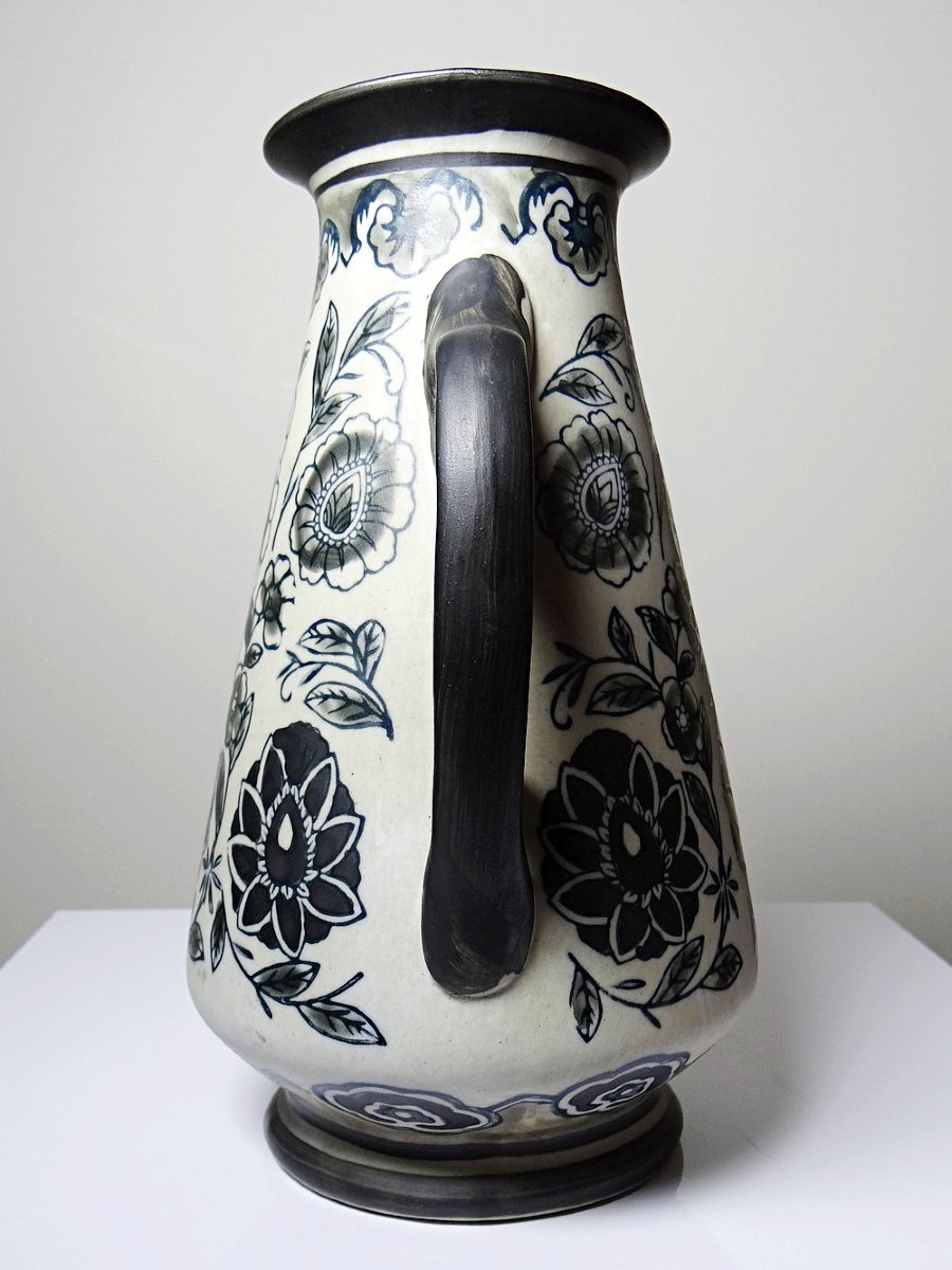 Antique 1920-40 Stoneware Vase, Art Deco/nouveau & Chinoiserie Style-photo-1