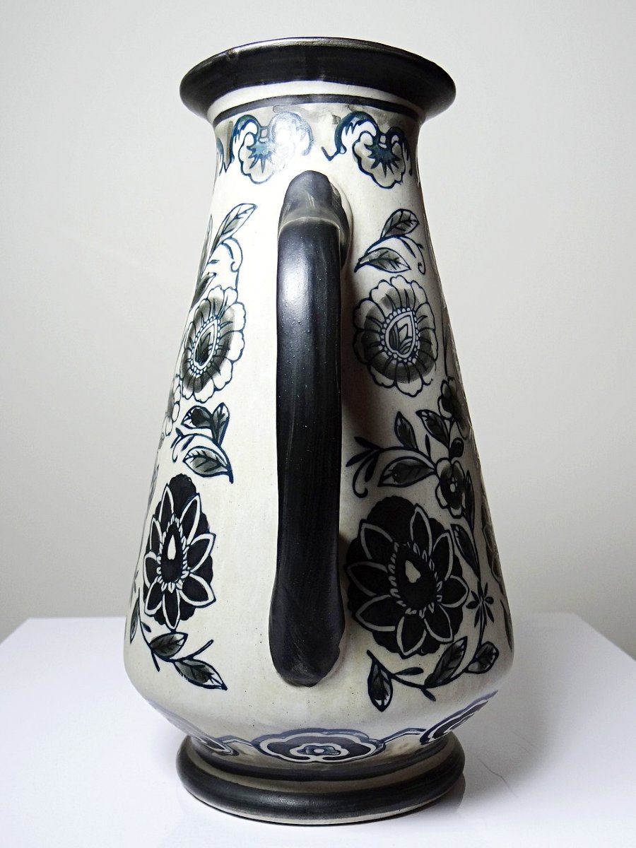 Antique 1920-40 Stoneware Vase, Art Deco/nouveau & Chinoiserie Style-photo-2