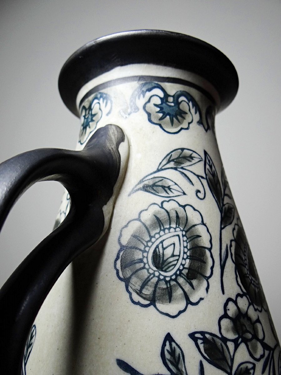 Antique 1920-40 Stoneware Vase, Art Deco/nouveau & Chinoiserie Style-photo-8