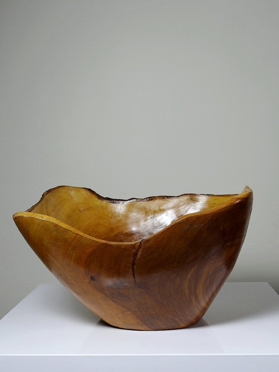 Large Olive Wood Bowl Riviera Brutalist Craft Circa 1950 Monoxyle-photo-4