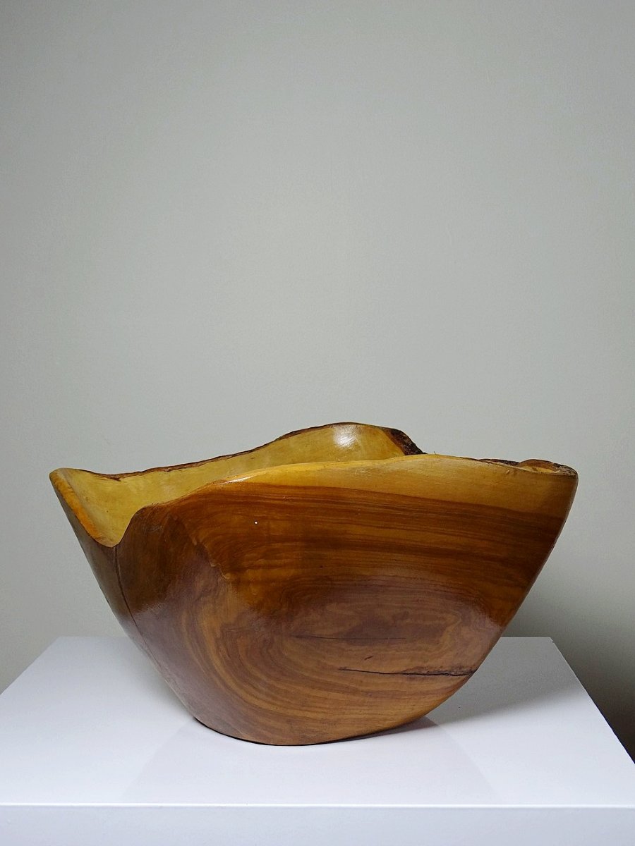 Large Olive Wood Bowl Riviera Brutalist Craft Circa 1950 Monoxyle-photo-1