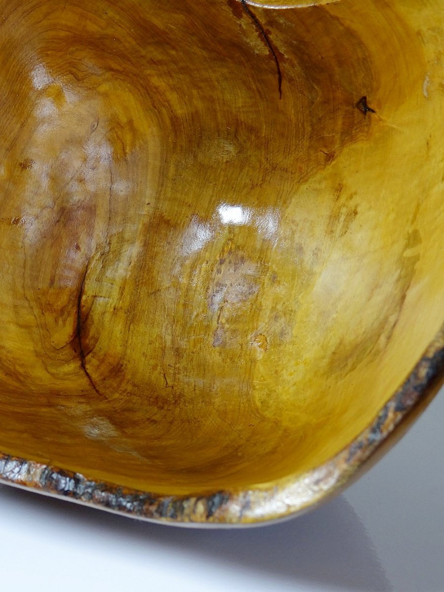 Large Olive Wood Bowl Riviera Brutalist Craft Circa 1950 Monoxyle-photo-2