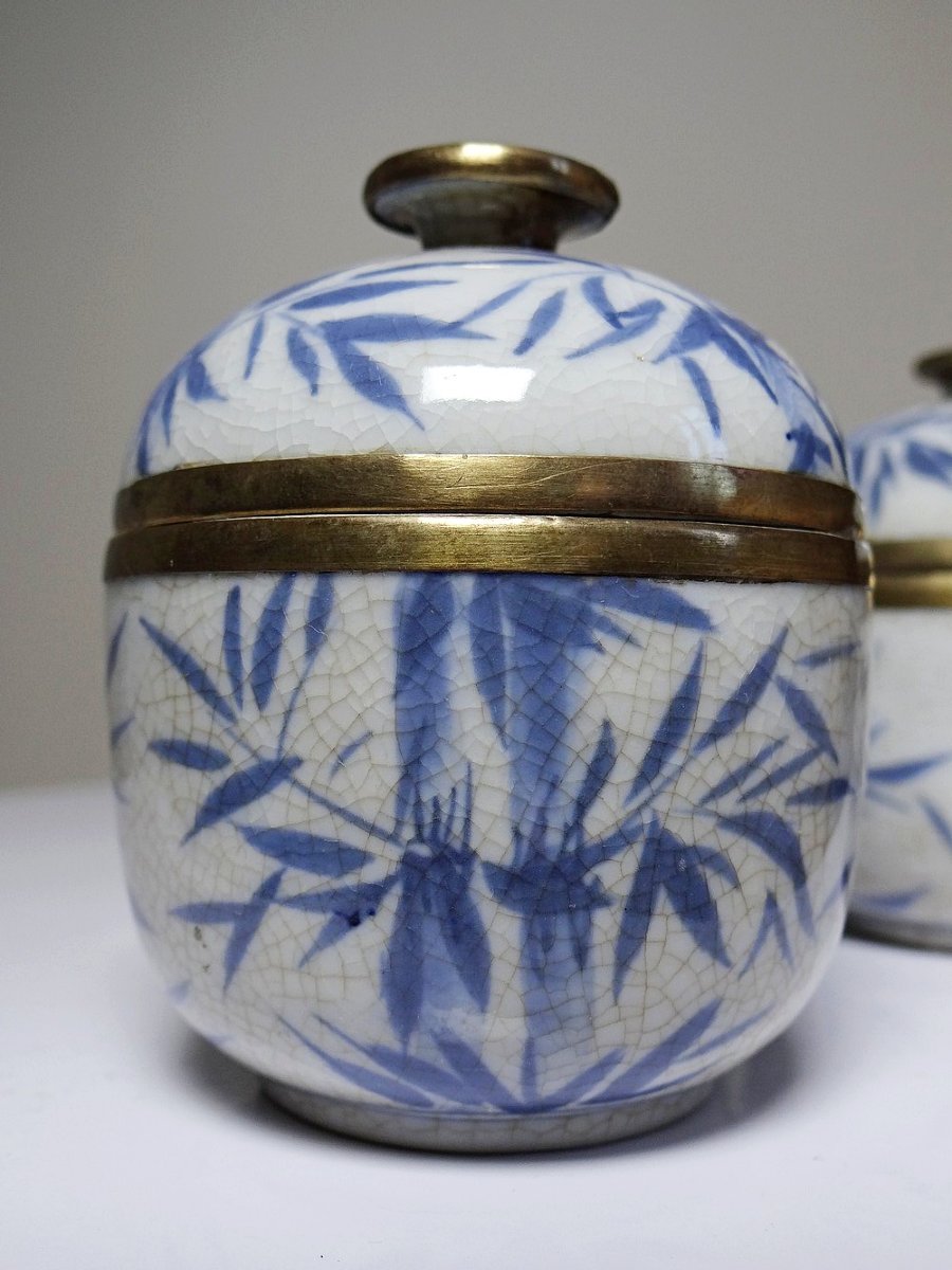 Trio Of Gaiwans, Small Chinese Covered Tea Cups, Hand-painted Porcelain-photo-8