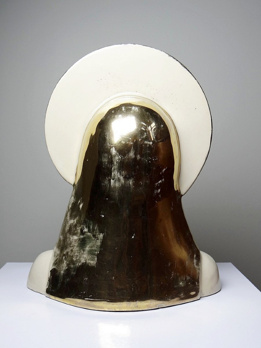 Bust Of The Virgin With Halo, Glazed Ceramic, Vintage/antique Craftsmanship-photo-4