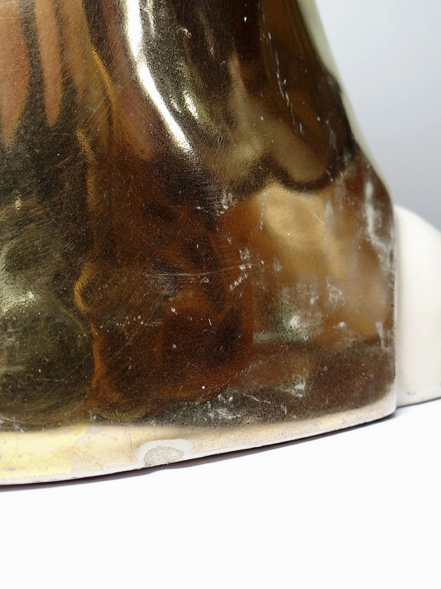Bust Of The Virgin With Halo, Glazed Ceramic, Vintage/antique Craftsmanship-photo-5