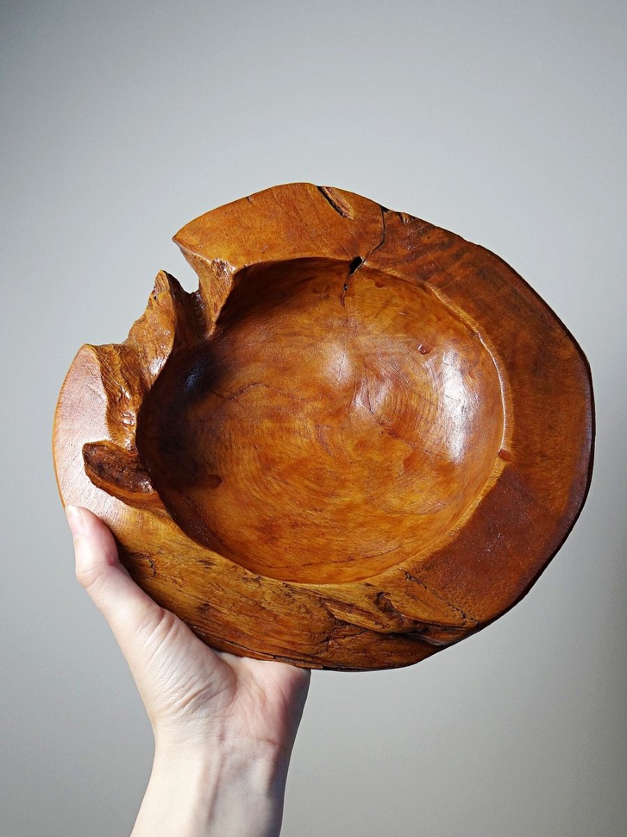 Large Vintage Nut Bowl Or Empty Pocket In Teak Wood, Italy, 1960s-70s-photo-4