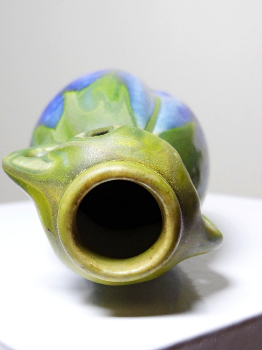 Small Antique Enamelled Stoneware Vase 1900-1910 Attributed To Méténier Crystalline Enamels-photo-6