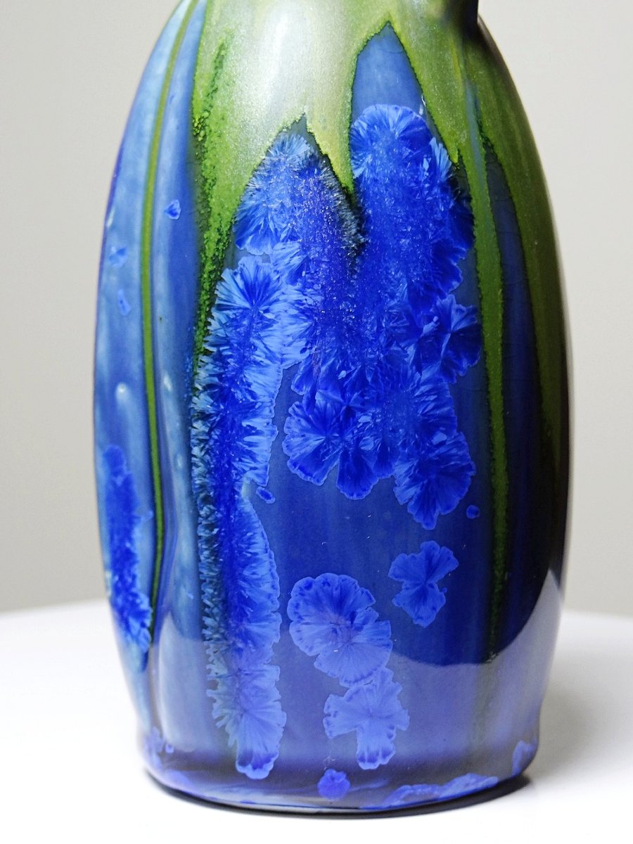 Small Antique Enamelled Stoneware Vase 1900-1910 Attributed To Méténier Crystalline Enamels-photo-8