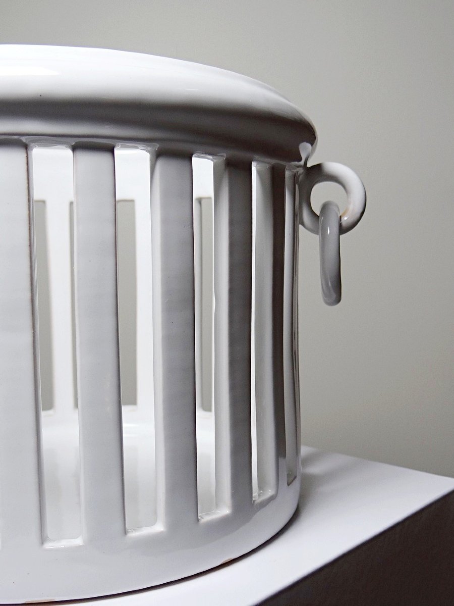 Malicorne Bourg-joly Emile Tessier Openwork White Earthenware Planter, 1960-photo-3