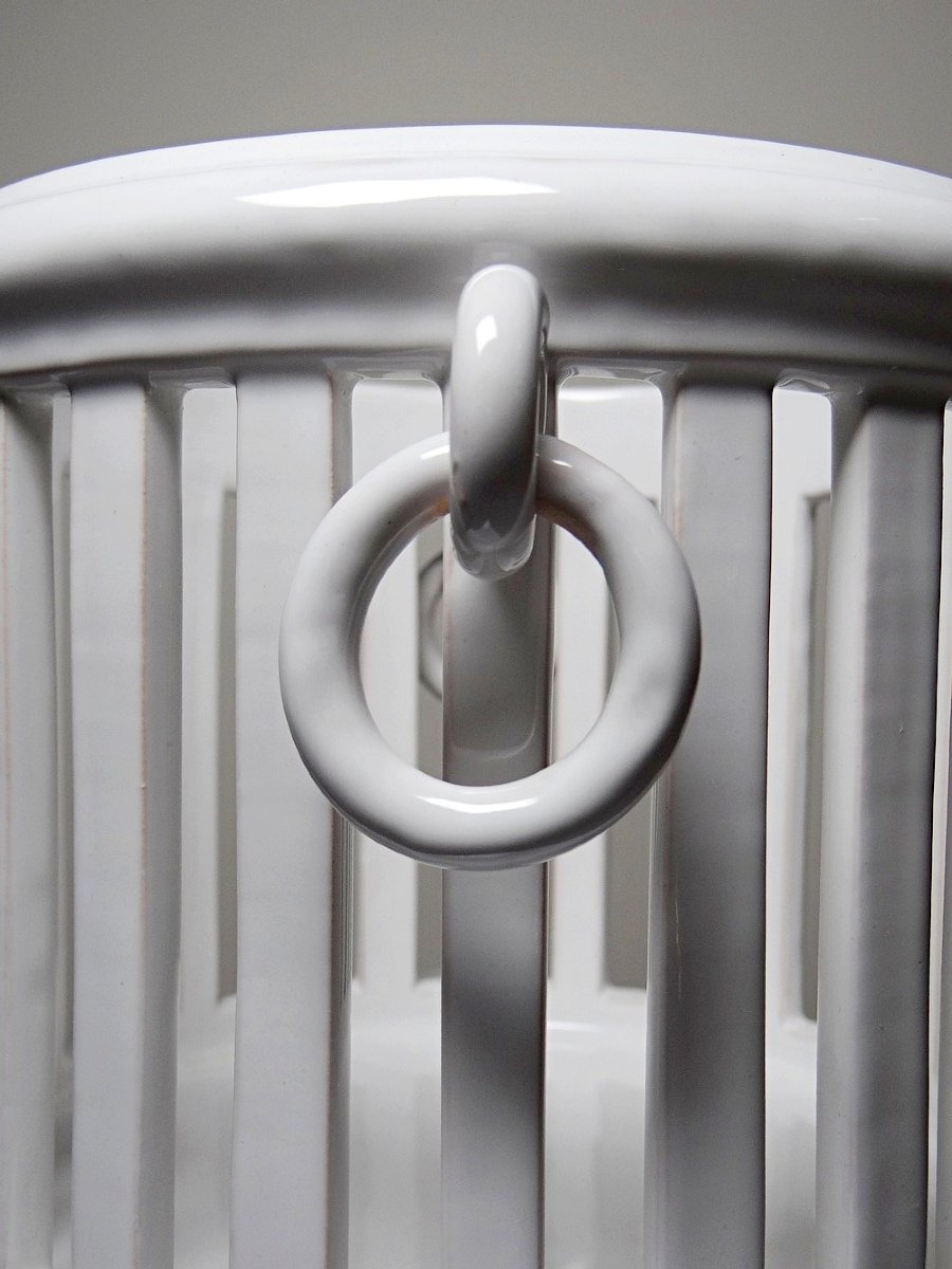Malicorne Bourg-joly Emile Tessier Openwork White Earthenware Planter, 1960-photo-4