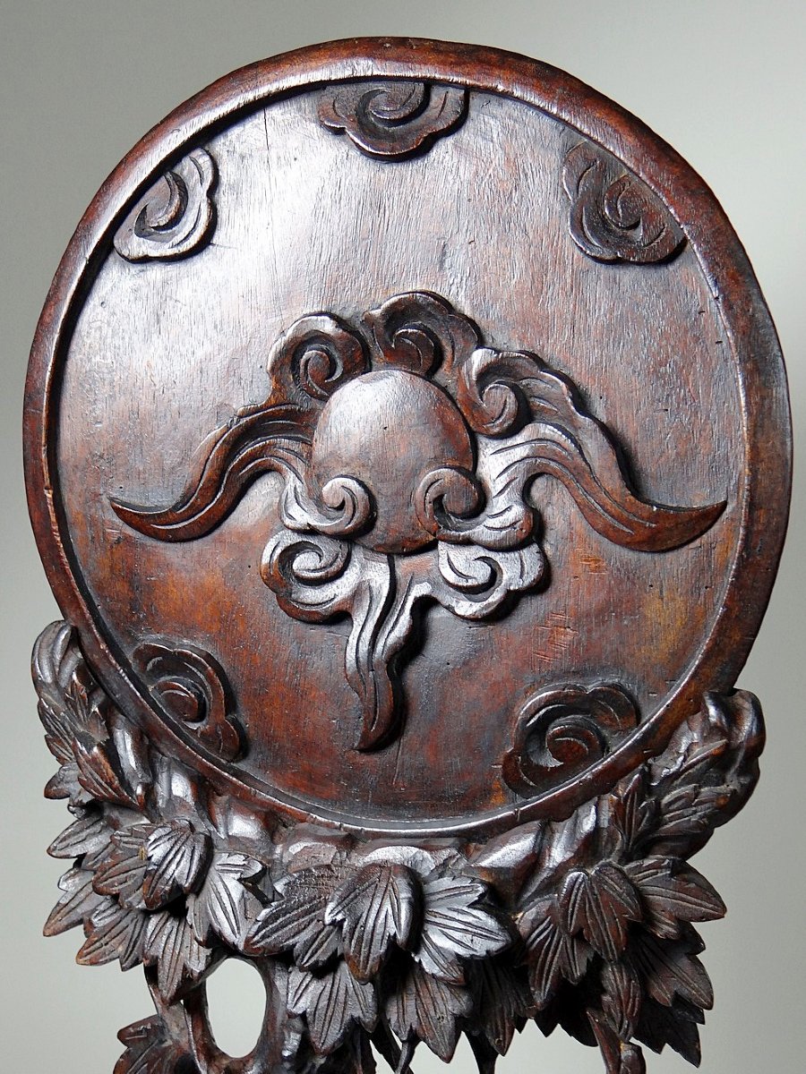 Grand panneau paravent de table d'Asie XIXe bois de rose sculpté-photo-2