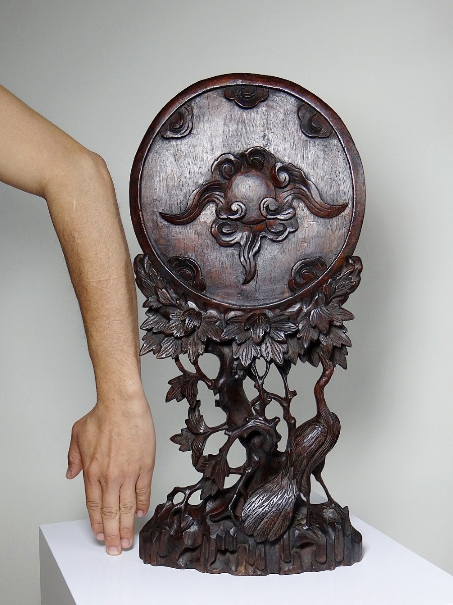 Grand panneau paravent de table d'Asie XIXe bois de rose sculpté-photo-4