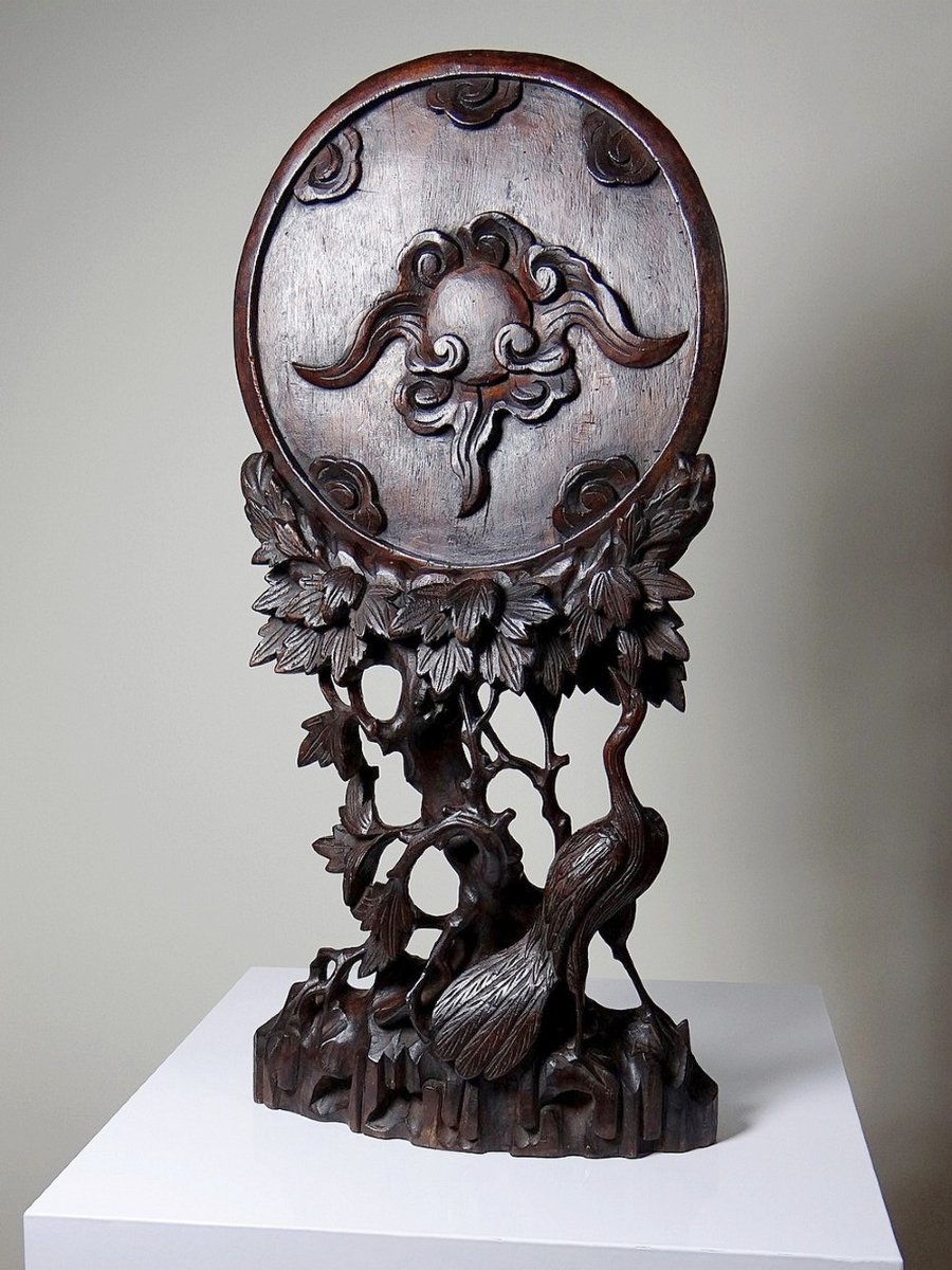 Grand panneau paravent de table d'Asie XIXe bois de rose sculpté-photo-1