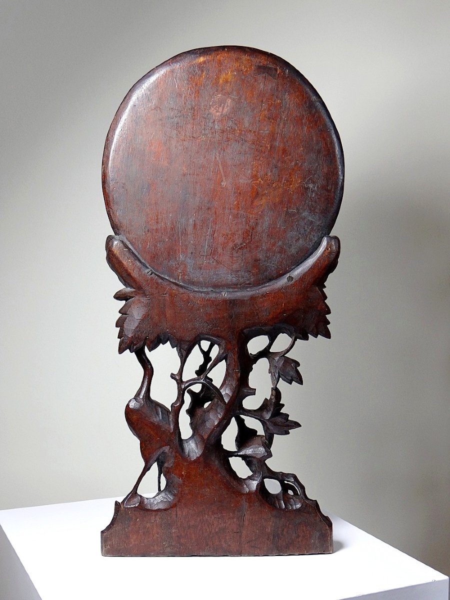 Grand panneau paravent de table d'Asie XIXe bois de rose sculpté-photo-7