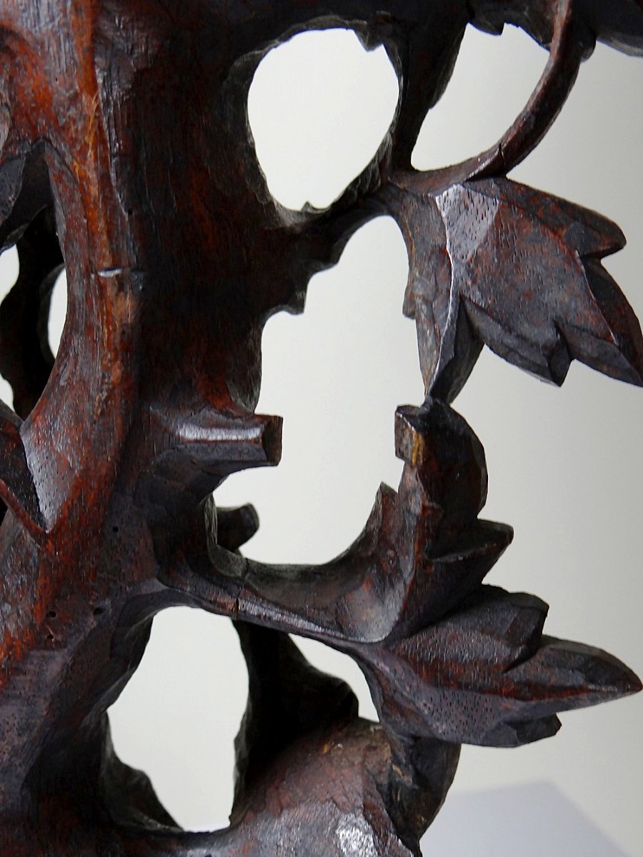 Grand panneau paravent de table d'Asie XIXe bois de rose sculpté-photo-8