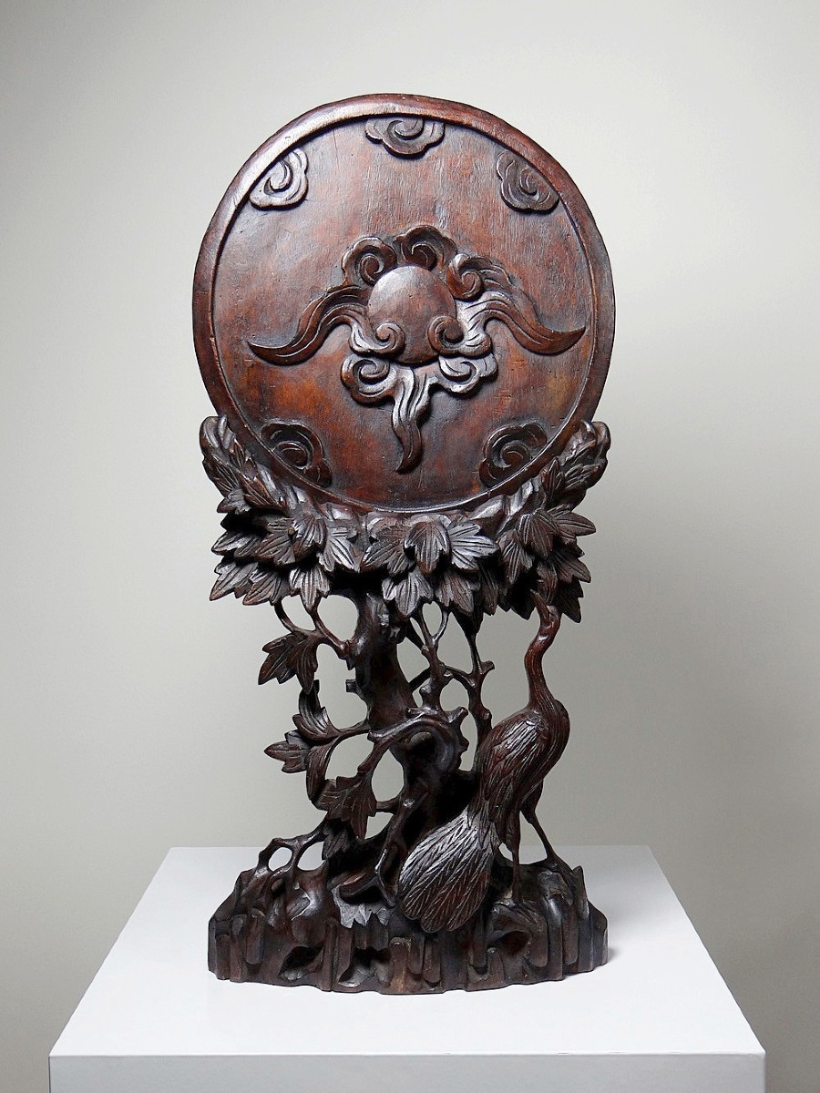 Grand panneau paravent de table d'Asie XIXe bois de rose sculpté