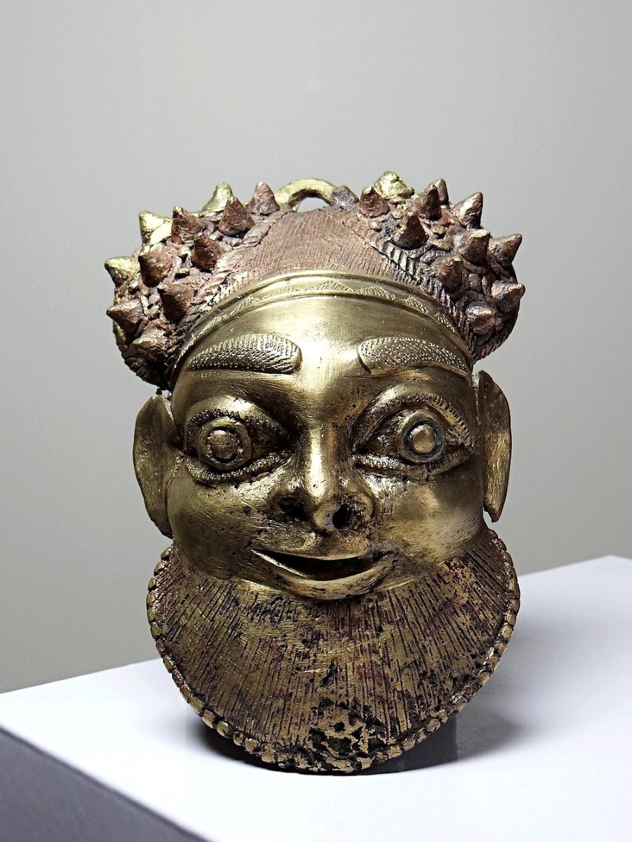 Petit masque d'Oba bronze doré Bamoun, Cameroun, vintage Afrique-photo-2