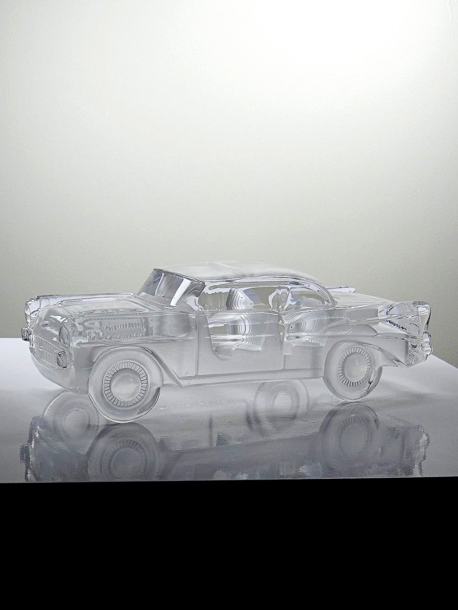 Presse papier vintage grosse voiture Chevrolet Bel Air 1957 en cristal-photo-2