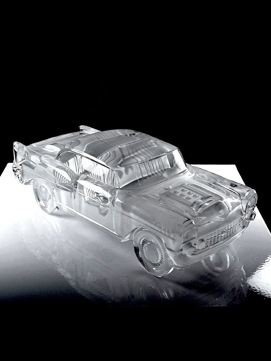 Presse papier vintage grosse voiture Chevrolet Bel Air 1957 en cristal-photo-3