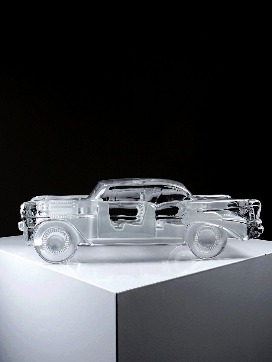 Presse papier vintage grosse voiture Chevrolet Bel Air 1957 en cristal-photo-1