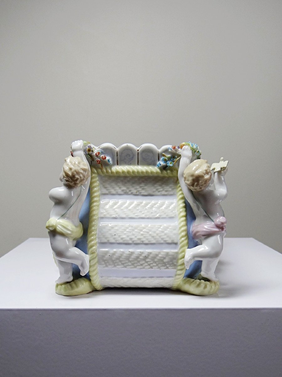 Small Antique German Porcelain Planter Putti 19th Century Meissen Style-photo-5