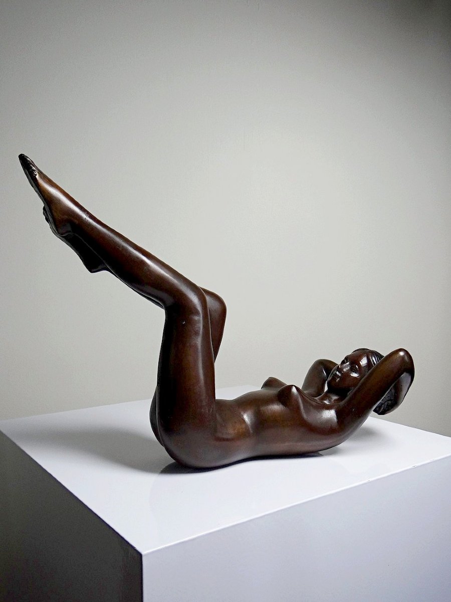 Grande statuette femme nue, Vénus en bronze vintage-photo-4