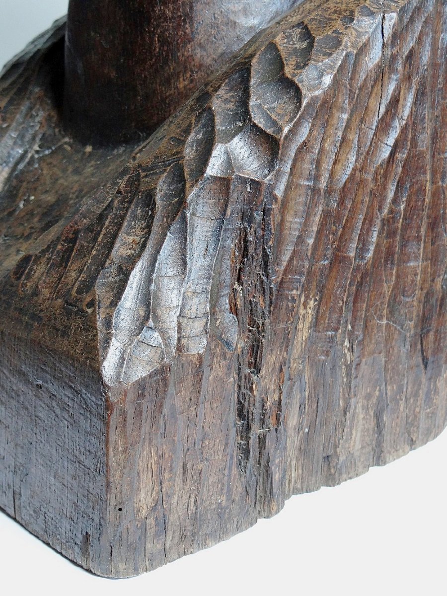Imposing Bust Of A Woman In Solid Wood, Carved With A Gouge, 19th Century-photo-4