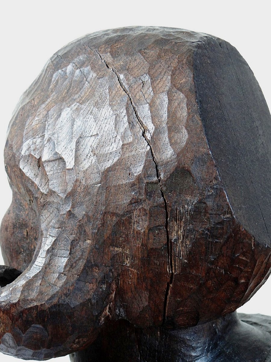 Imposing Bust Of A Woman In Solid Wood, Carved With A Gouge, 19th Century-photo-5