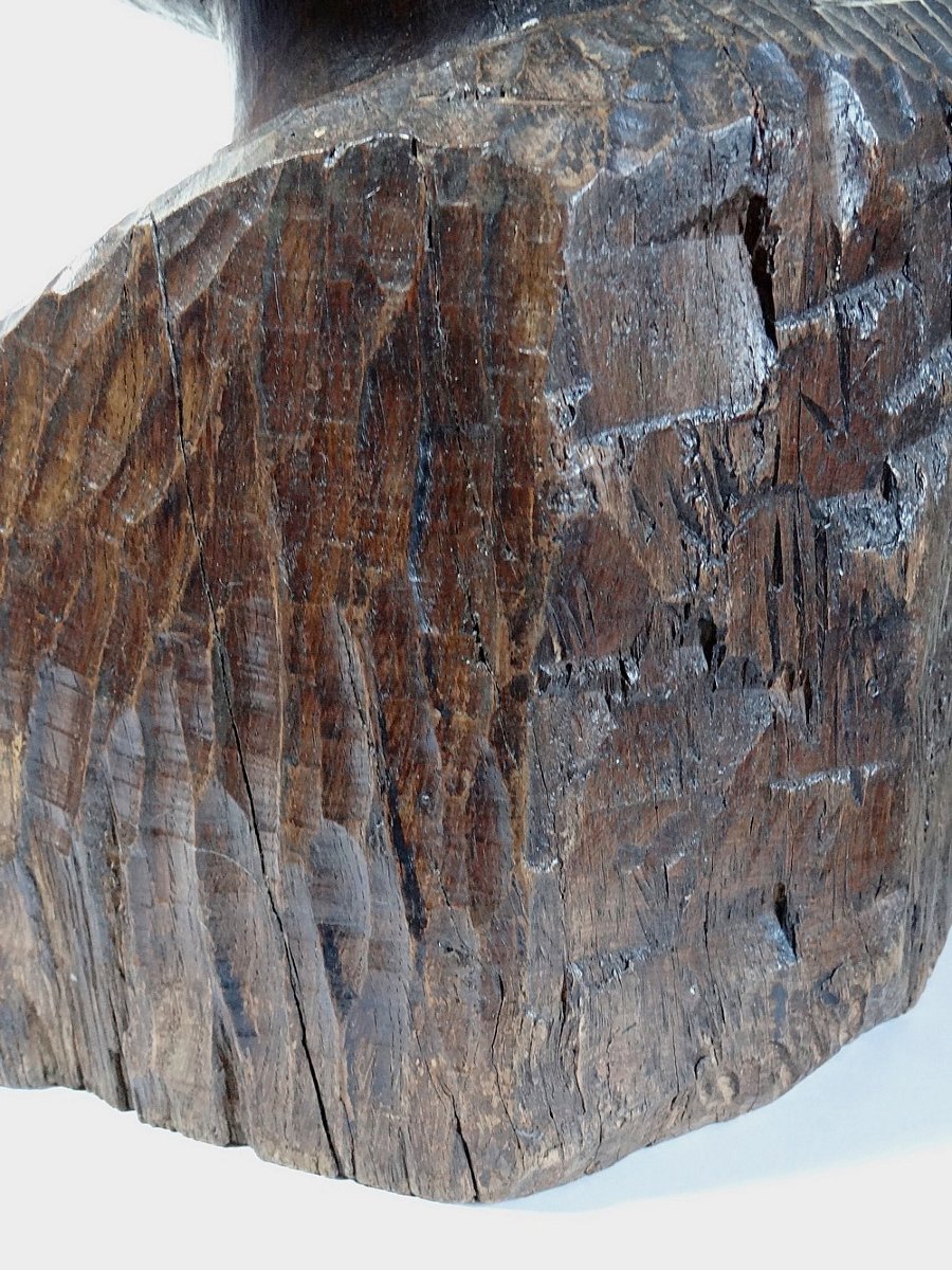 Imposing Bust Of A Woman In Solid Wood, Carved With A Gouge, 19th Century-photo-6