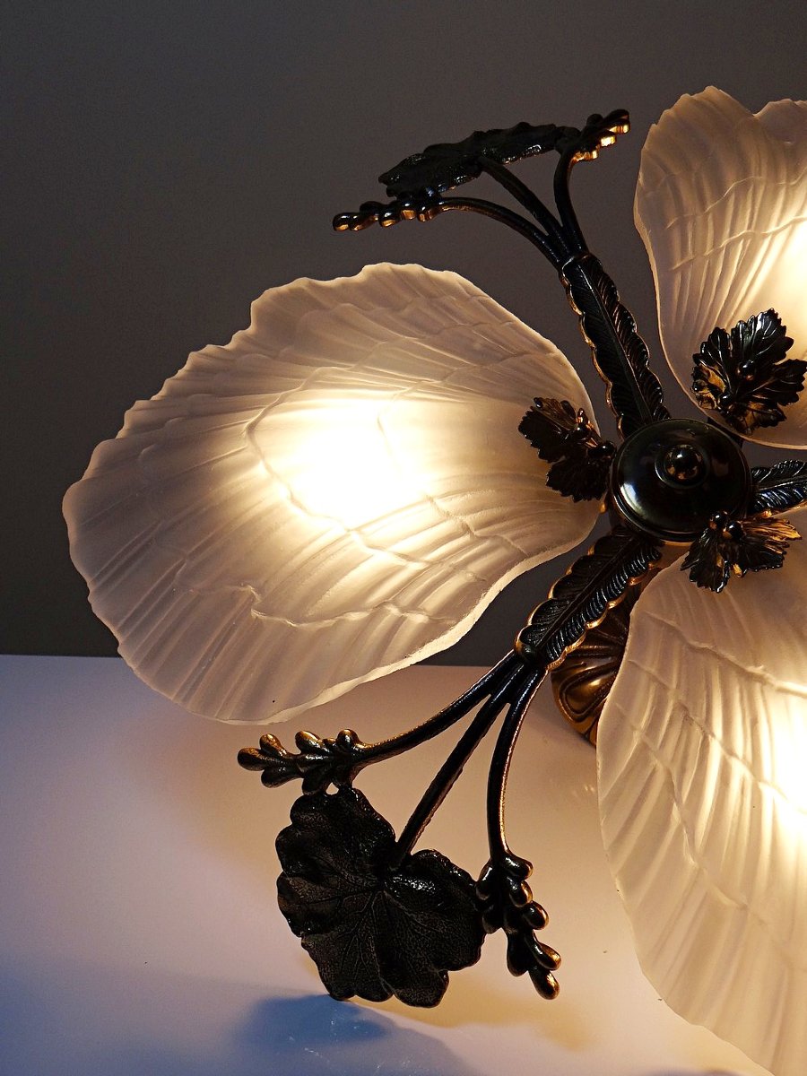 Vintage 1980s-90s Hollywood Regency Art Deco Bronze Mariner Seashell Chandelier-photo-3