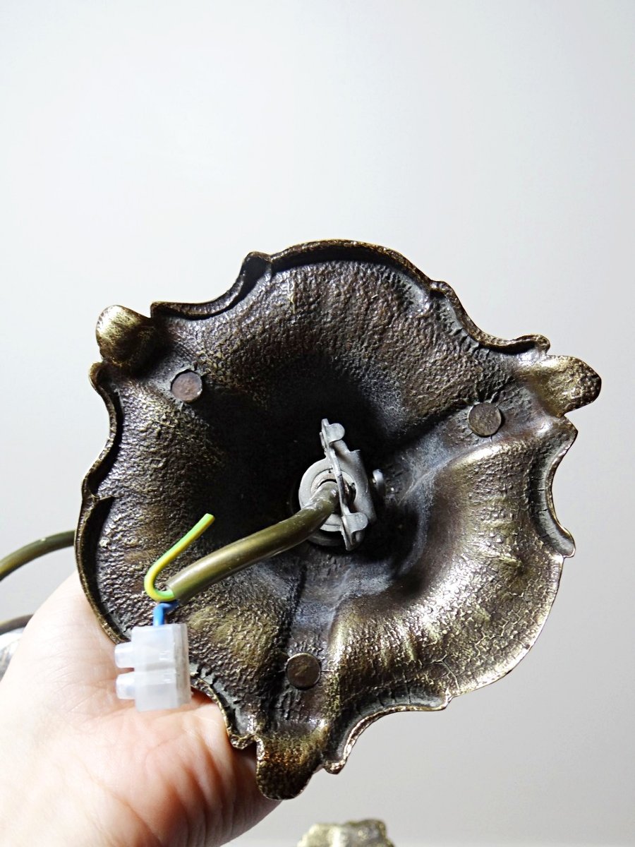 Vintage 1980s-90s Hollywood Regency Art Deco Bronze Mariner Seashell Chandelier-photo-8