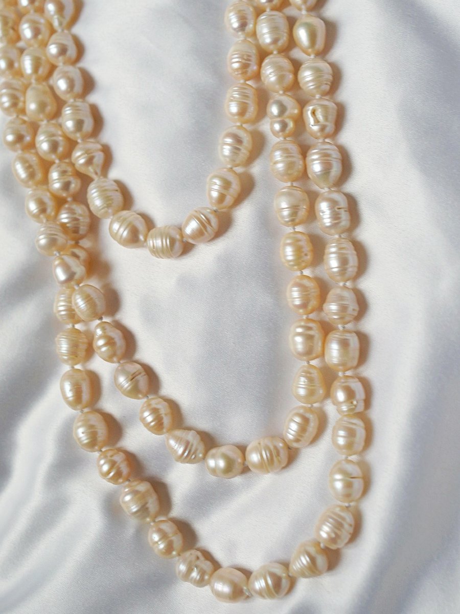 Long Necklace Of Irregular Pink Baroque Natural Freshwater Pearls-photo-2