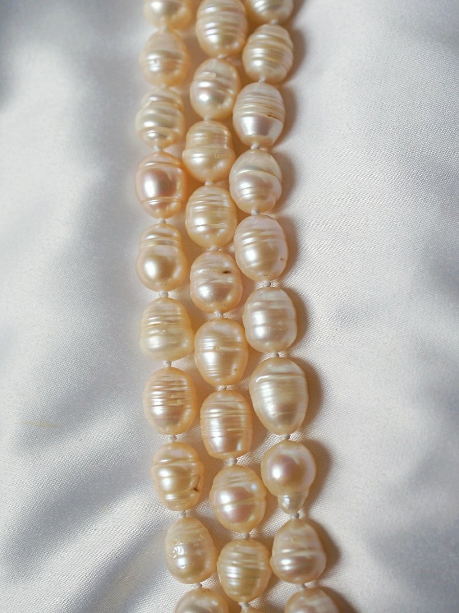Long Necklace Of Irregular Pink Baroque Natural Freshwater Pearls-photo-3