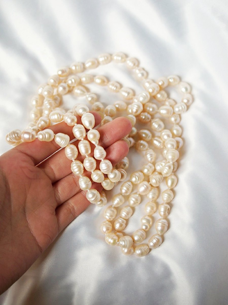 Long Necklace Of Irregular Pink Baroque Natural Freshwater Pearls-photo-2
