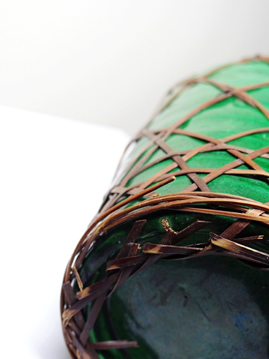 Antique Japanese Green Ceramic Vase With Awaji Yaki Bamboo Lacing, 1900-1930-photo-3