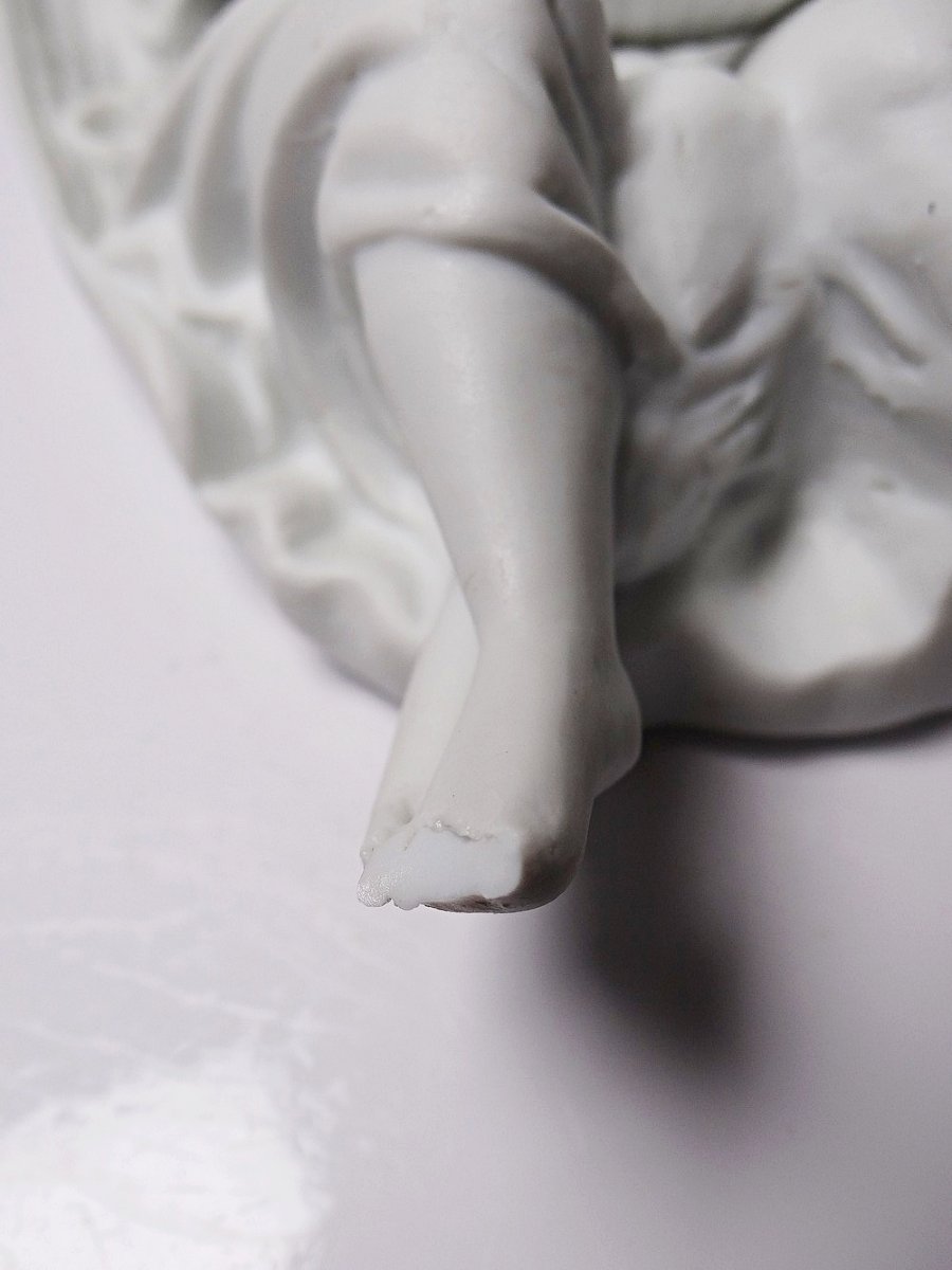 Fine Bisque Porcelain Holy Water Font With Two Angels, Antique, 1900-1930, Germany-photo-1